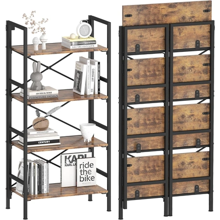 4 tier bookcase foldable shelf with x bracket design.webp